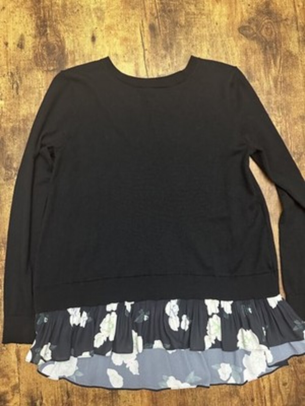 Club Monaco Mixed Media Floral Pleated Hem Sweater Small